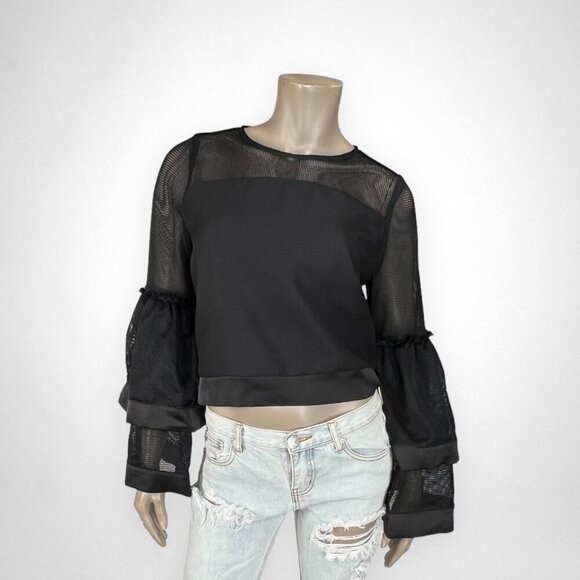 GRACIA Large Black‎ Mesh Bell Shaped Sleeves Top Party - Picture 1 of 9